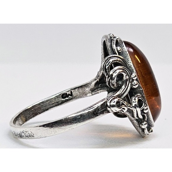 Vintage Sterling Silver Amber Ring SZ 7 - Picture 4 of 8
